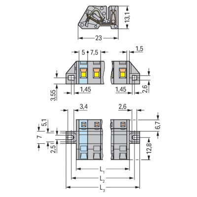 1-przewodowe gniazdo kątowe CAGE CLAMP szara /50szt./ WAGO (731-532/031-000)