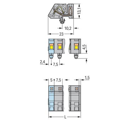 1-przewodowe gniazdo kątowe CAGE CLAMP szara /100szt./ WAGO (731-533/008-000)