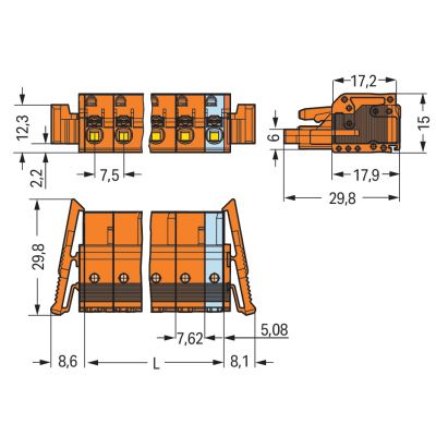 1-przewodowe gniazdo przycisk Push-in CAGE CLAMP pomarańczowa /25szt./ WAGO (2231-706/037-000)
