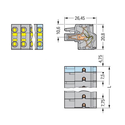 2-przewodowe gniazdo Push-in CAGE CLAMP szara /100szt./ WAGO (231-2203/026-000)