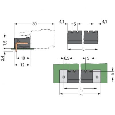 Wtyk THR Pin lutowniczy 1,2x1,2mm konstrukcja kątowa czarny /170szt./ WAGO (231-467/001-000/105-604/997-407)