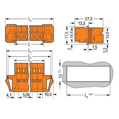 Wtyk 1-przewodowy CAGE CLAMP pomarańczowy /50szt./ WAGO (231-635/114-000)