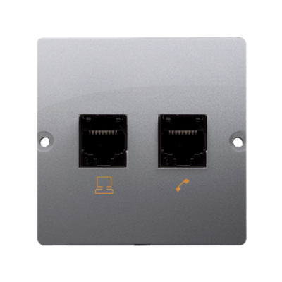 Simon Basic Gniazdo komputerowe RJ45 kat.5e + telefoniczne RJ11 . Montaż gniazda na wkręty do puszki stal inox BMF5T.02/21 KONTAKT (BMF5T.02/21)