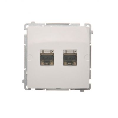 Simon Basic Gniazdo komputerowe RJ45 kategoria 6 podwójne ekranowane z przesłoną przeciwkurzową . Montaż na łapki lub wkręty biały BM62E.01/11 KONTAKT (BM62E.01/11)