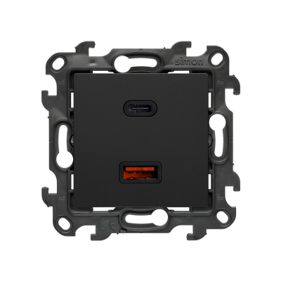 Simon 24 Ładowarka podwójna USB typ A+C Quick Charge 30W 230V czarny mat NEC2CAQ.01/49 (NEC2CAQ.01/49)