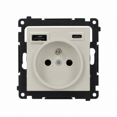 Simon 55 Gniazdo pojedyncze z ładowarką 2xUSB typu C+A 2.1A kaszmirowy TGZ1ZUSB2CA.01/142 (TGZ1ZUSB2CA.01/142)