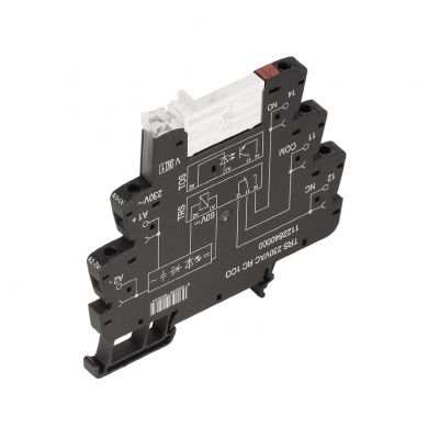 WEIDMULLER TRS 230VAC RC 1CO Moduł przekaźnikowy, 230 V AC ±10 %, Zielona dioda LED, Prostownik, Człon RC, 1 zestyk przełączny (AgNi) , 250 V AC, 6 A, złącze śrubowe, Przycisk tes 1122840000 /10szt./ (1122840000)