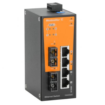 WEIDMULLER IE-SW-BL06T-4POE-2SC Przełącznik sieciowy (prosty), niezarządzany PoE, Fast Ethernet, Liczba portów: 4x RJ45 10/100 BaseT(X) PoE+, 2x SC wielomodowy, -40 °C...75 °C, IP30 1504220000 /1szt./ (1504220000)