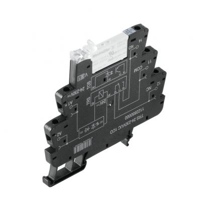 WEIDMULLER TRS 24-230VUC 1CO C1D2 Moduł przekaźnikowy, cULus C1D2, 24…230 V UC ±10 %, Zielona dioda LED, Prostownik, 1 zestyk przełączny (AgNi) , 250 V AC, 6 A, złącze śrubowe, Przycis 1984610000 /10s (1984610000)