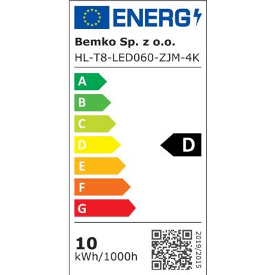 TUBA LED T8 HIGH LUMEN   600MM  10W 4000K 1200LM ZASILANIE JEDNOSTRONNE KLOSZ MLECZNY D89-HL-T8-LED060-ZJM-4K BEMKO (D89-HL-T8-LED060-ZJM-4K)