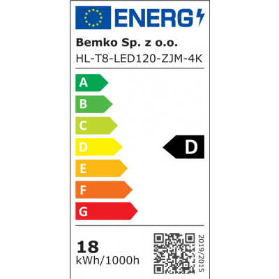 TUBA LED T8 HIGH LUMEN 1200MM 18W 4000K 2400LM ZASILANIE JEDNOSTRONNE KLOSZ MLECZNY D89-HL-T8-LED120-ZJM-4K BEMKO (D89-HL-T8-LED120-ZJM-4K)