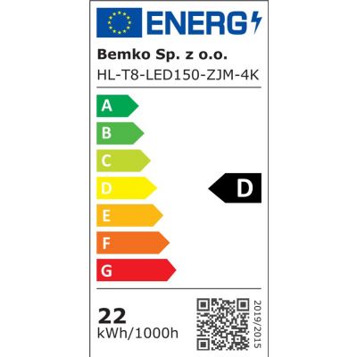 TUBA LED T8 HIGH LUMEN 1500MM 22W 4000K 3100LM  ZASILANIE JEDNOSTRONNE KLOSZ MLECZNY D89-HL-T8-LED150-ZJM-4K BEMKO (D89-HL-T8-LED150-ZJM-4K)