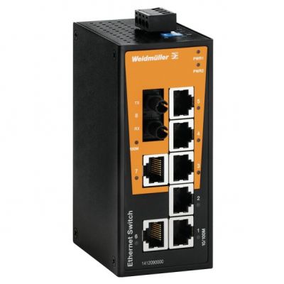 WEIDMULLER IE-SW-BL08-7TX-1ST Przełącznik sieciowy (prosty), niezarządzany, Fast Ethernet, Liczba portów: 7x RJ45, 1 * ST wielomodowy, -10 °C...60 °C, IP30 1412090000 /1szt./ (1412090000)
