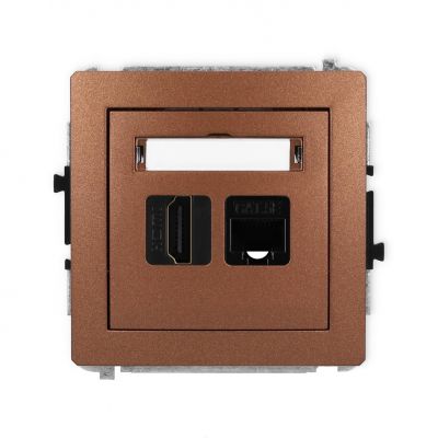 KARLIK DECO Mechanizm gniazda pojedynczego HDMI 1.4 + gniazda komp. poj. 1xRJ45, kat. 5e, 8-stykowy brązowy metalik 9DGHK (9DGHK)