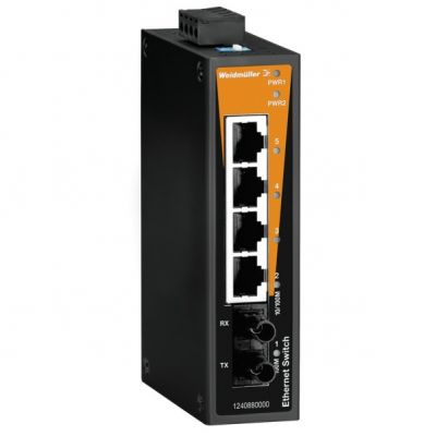 WEIDMULLER IE-SW-BL05-4TX-1ST Przełącznik sieciowy (prosty), niezarządzany, Fast Ethernet, Liczba portów: 4x RJ45, 1 * ST wielomodowy, -10 °C...60 °C, IP30 1240880000 /1szt./ (1240880000)