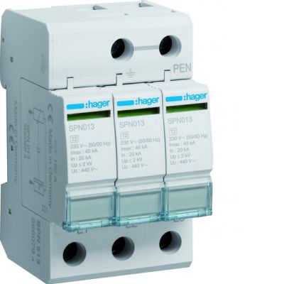 HAGER  SPD Ogranicznik przepięć T2 3P sieć IT In=20kA Up≤2kV SPN513 (SPN513)