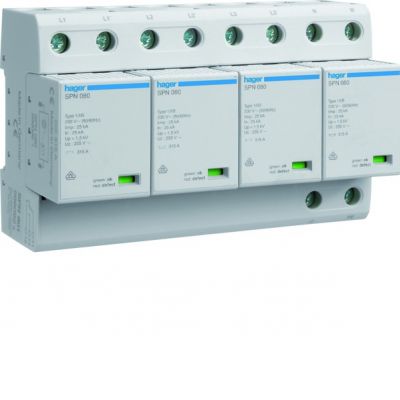 HAGER  SPD Ogranicznik przepięć T1 kombinowany 4P TN-S Iimp=100kA Up≤1,5kV styk FM SPN801R (SPN801R)