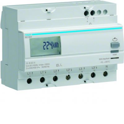 Licznik energii elektrycznej 3-fazowy 100A 230/400V 2-taryfowy z wyświetlaczem EC362 HAGER (EC362)