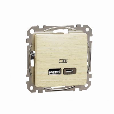 Sedna Design & Elements Gniazdo ładowania USB Typ A+C 2,4A brzoza efekt drewna SDD180402 SCHNEIDER (SDD180402)