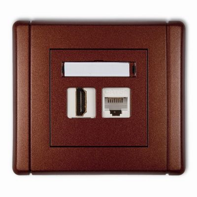 KARLIK FLEXI Gniazdo pojedyncze HDMI 1.4 + gniazdo komp. poj. 1xRJ45, kat. 5e, 8-stykowe brązowy metalik 9FGHK (9FGHK)