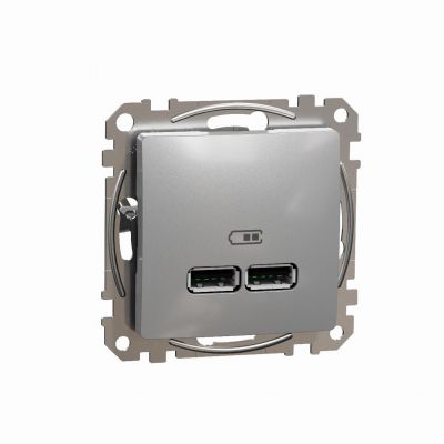 Sedna Design & Elements Gniazdo ładowania USB Typ A +A 2,4A srebrne aluminium SDD113401 SCHNEIDER (SDD113401)
