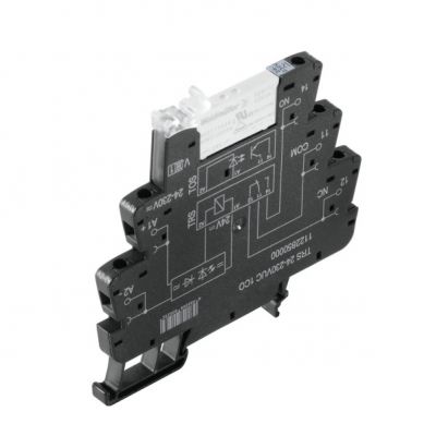 WEIDMULLER TRS 24-230VUC 1COAUC1D2 Moduł przekaźnikowy, cULus C1D2, 24…230 V UC ±10 %, Zielona dioda LED, Prostownik, 1 zestyk przełączny (AgNi platerowane złotem) , 250 V AC, 6 A, złąc 1984650000 /10 (1984650000)