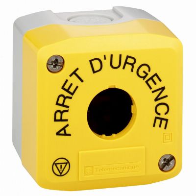 Harmony XALK Pusta obudowa żółta z szarą podstawą 1 wywiercenie ARRET D'URGENCE/logo ISO13850 XALK01HFR SCHNEIDER (XALK01HFR)