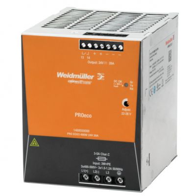 WEIDMULLER PRO ECO3 480W 24V 20A Zasilanie, 480 W, 20 A @ 55 °C 1469550000 /1szt./ (1469550000)