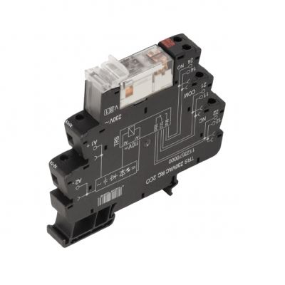 WEIDMULLER TRS 120VAC RC 2CO Moduł przekaźnikowy, 120 V AC ±10 %, Zielona dioda LED, Prostownik, Człon RC, 2 zestyk przełączny (AgNi) , 250 V AC, 8 A, złącze śrubowe, Przycisk tes 1123550000 /10szt./ (1123550000)