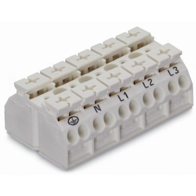 Blok zasilający 5-torowy biały nadruk PE-N-L1-L2-L3 862-1605/999-950 /200szt./ WAGO (862-1605/999-950)