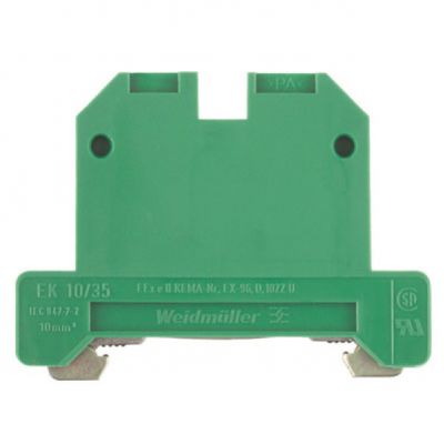 WEIDMULLER EK 10/35 Zacisk PE, złącze śrubowe, 10 mm², 800 V, liczba przyłączeń: 2, liczba poziomów: 1, żółty, zielony 0661360000 /50szt./ (0661360000)