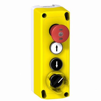 Harmony XALF Wnękowa skrzynka łącznikowa żółty 4 otwory przycisk bezpieczeństwa 1 grzybek 2 przyciski 1 przełącznik XALFK4001S17 SCHNEIDER (XALFK4001S17)