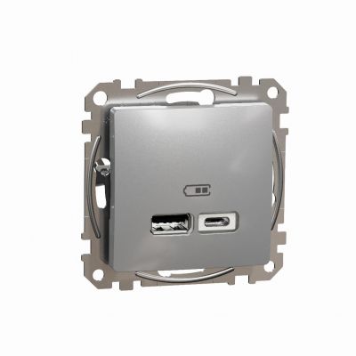 Sedna Design & Elements Gniazdo ładowania USB Typ A+C 2,4A srebrne aluminium SDD113402 SCHNEIDER (SDD113402)
