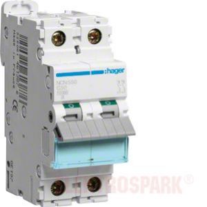 MCB Wyłącznik nadprądowy 10kA/15kA 1P+N C50A NCN550 HAGER (NCN550)
