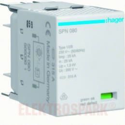 HAGER  SPD Moduł wymienny T1 kombinowany 1P sieć TN-S/TN-C/TT(L-N) Iimp=25kA Up≤1,5kV SPN080 (SPN080)