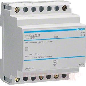 HAGER Transformator bezpieczeństwa 230/12-24VAC 16VA ST313 (ST313)
