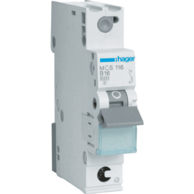 MCB Wyłącznik nadprądowy 6kA 1P C 16A QuickConnect MCS116 HAGER (MCS116)