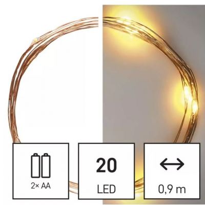 Lampki świąteczne łezki 20 LED 1,9m ciepła biel IP20 miedziany przewód IP20 timer EMOS (D3AW07)