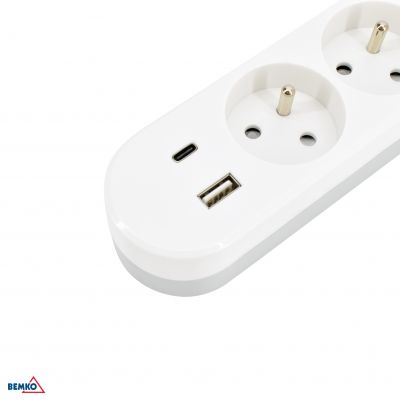 Przedłużacz 3 gniazda + włącznik 1.5MMx2.0m + 2x USB(C+A) (B05-NB3GW2M-2U)