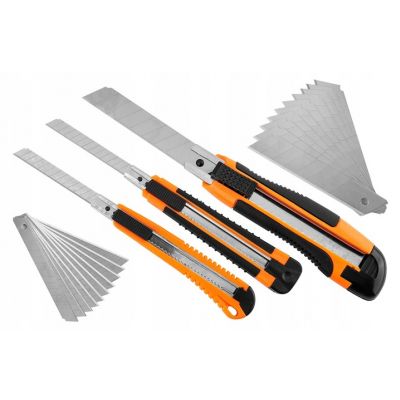 3x Nóż z ostrzem łamanym tapeciak 26 ostrzy zestaw 9 mm + 18 mm NEO TOOLS (63-714)