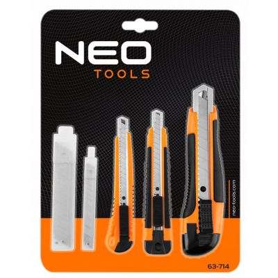 3x Nóż z ostrzem łamanym tapeciak 26 ostrzy zestaw 9 mm + 18 mm NEO TOOLS (63-714)