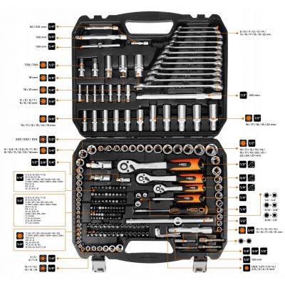 Zestaw kluczy 220 elementów 1/2", 3/8", 1/4" GTX (10-220)