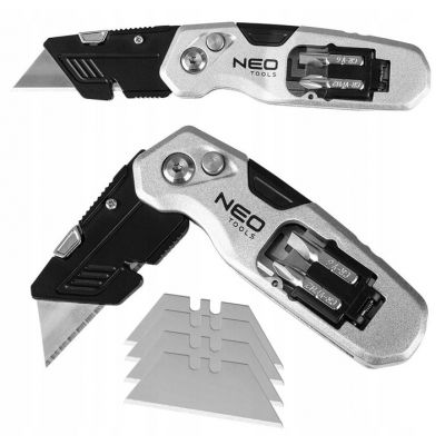 Nóż z ostrzem trapezowym składany + 4 ostrza 2 bity 63-705 NEO GTX (63-705)