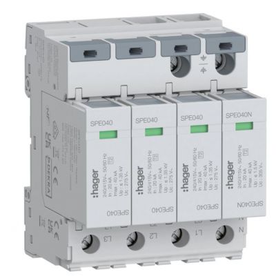 SPD Ogranicznik przepięć T2 4P 3+1 TN-S/TT Hager SPE440 In 20kA Up 1,35kV (SPE440)