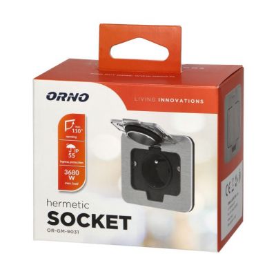 Hermetyczne gniazdo elektryczne IP55 kąt otwarcia 110st. szczotkowane aluminium ORNO (OR-GM-9031)