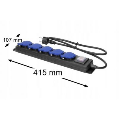 Przedłużacz warsztatowyz wyłącznikiem 5 gniazd IP44 guma 3x1,5mm² 3m ORNO (OR-AE-13298/3M)