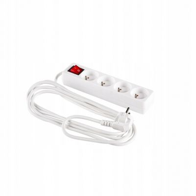 Przedłużacz listwa sieciowa zasilająca włącznik 4 gniazda 3x1mm2 biały 1,5mb ELCAN (PM-ZW-4G-15)