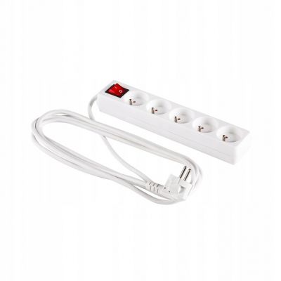 Przedłużacz listwa sieciowa zasilająca włącznik 5 gniazd 3x1mm2 biały 3mb ELCAN (PM-ZW-5G-30)
