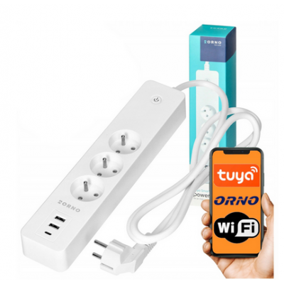 Przedłużacz z 3 gniazdami z uziemieniem i wyłącznikiem 2xUSB Tuya Smart Wi-Fi biały ORNO (OR-SH-17520/W)
