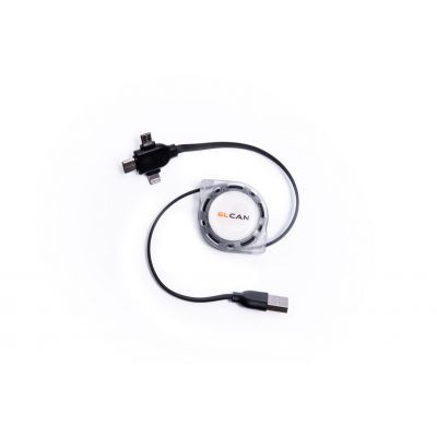 Kabel 3w1 USB Lightning/MicroUSB/USB-C z regulacją długości czarny ELCAN (ROZ-2)